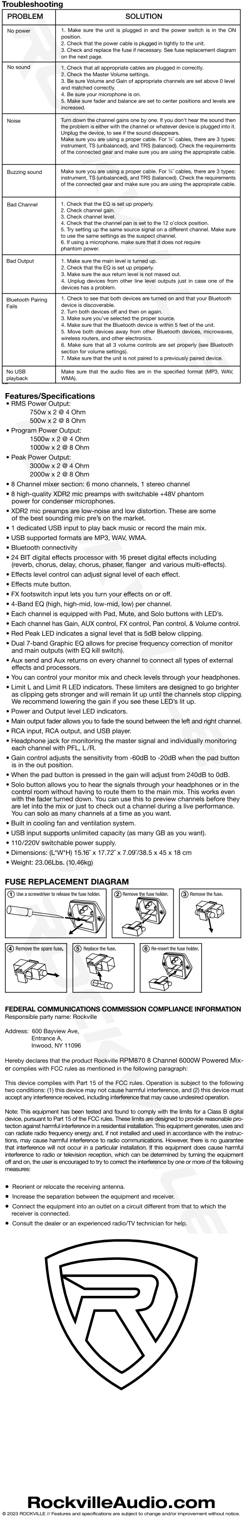 RPM870 Owner's Manual – Rockville Audio