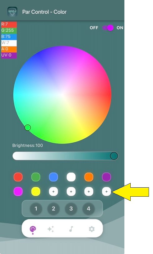 Six plus icons horizontally across the lower-mid portion of the screen(directly below the standard color buttons).