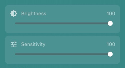 Brightness: from 0 to 100(left to right), Sensitivity: from 0 to 100(left to right)