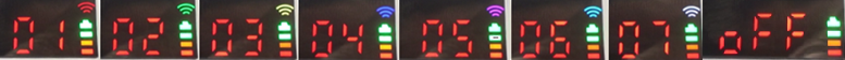 01-Red, 02-Green, 03-Yellow, 04-Blue, 05-Purple, 06-Cyan, 07-White, oFF