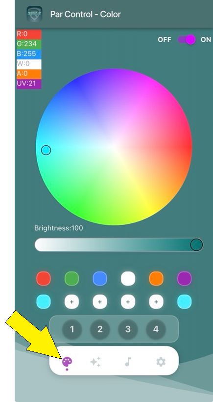 Color Palette icon on lower left of smartphone screen