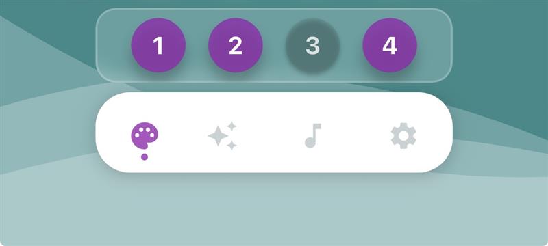 Four buttons(three selected) toward the bottom of the smartphone screen labeled; 1, 2, 3 and 4