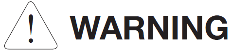 A safety warning header graphic:  Icon: On the left, an equilateral triangle with rounded corners outlined in black, containing a prominent black exclamation mark in the center.  Text: To the right of the triangle icon, the word "WARNING" is rendered in large, bold, sans-serif uppercase letters.