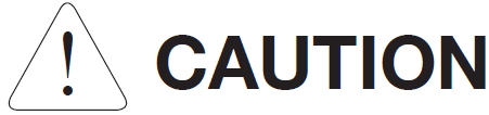 A safety caution header graphic:  Icon: On the left, an equilateral triangle with rounded corners outlined in black, containing a prominent black exclamation mark in the center.  Text: To the right of the triangle icon, the word "CAUTION" is rendered in large, bold, sans-serif uppercase letters.