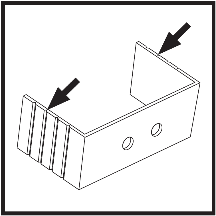 An illustration showing U-bracket trimming step:  Arrows indicating breakaway scoring lines on U-bracket arms