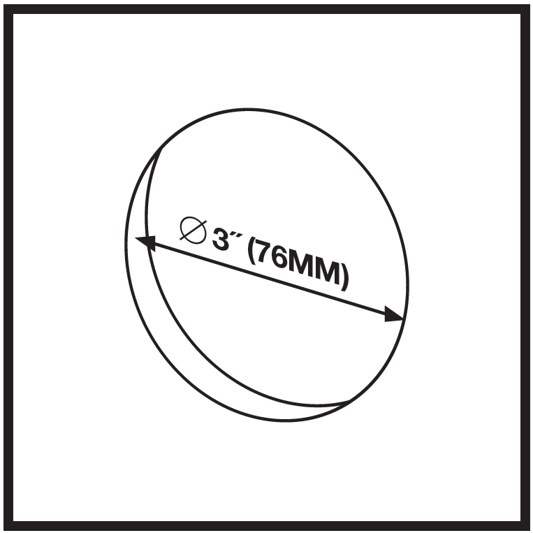 An illustration showing mounting hole diameter 1:  Diagram showing a 3-inch (76mm) cutout diameter for head unit installation
