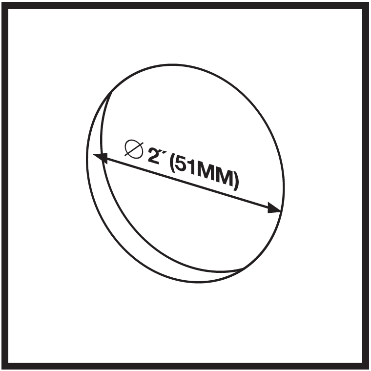 An illustration showing mounting hole diameter:  Diagram showing a 2-inch (51mm) cutout diameter for gauge-style installation
